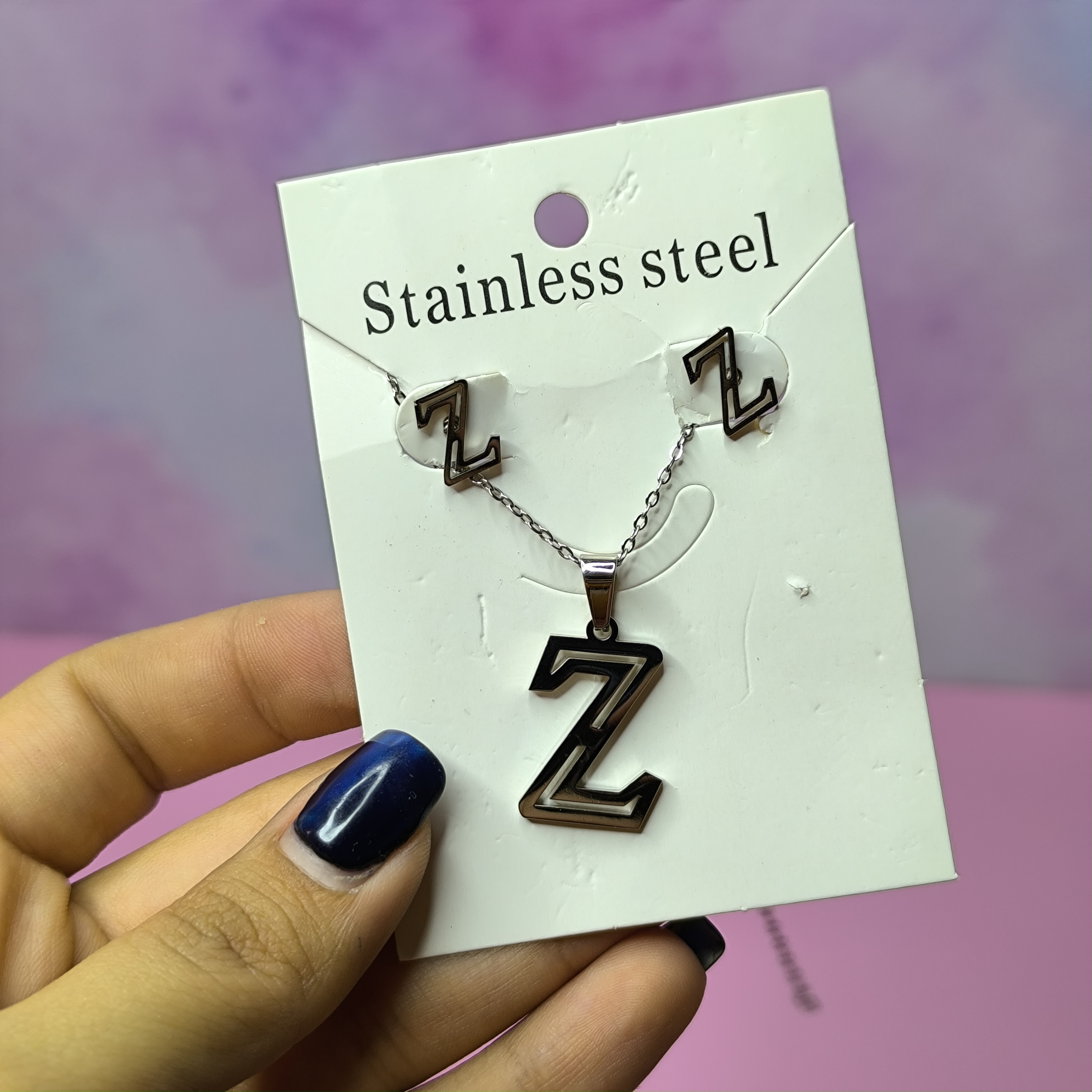 گردنبند و گوشواره حرف Z نقره ای