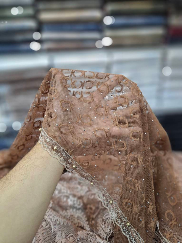 شال گیپور نگین مروارید مجلسی زنانه موکا
