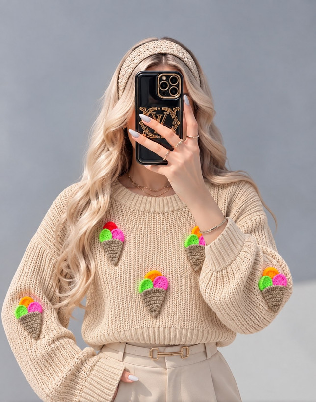 کراپ بافت پاییزه زنانه طرح بستنی